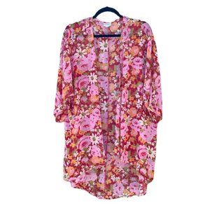 LULAROE Pink Floral Sheer Cover Up Cardigan Size L